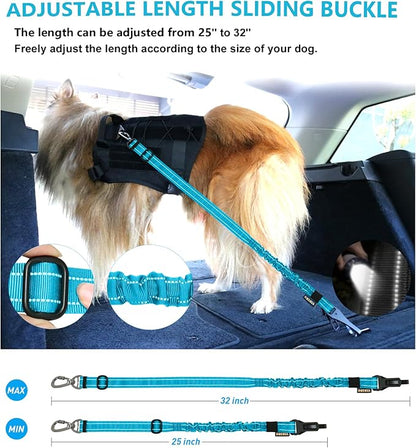 AUBELL Dog Seat Belt, Updated 3-in-1 Pet Car Seat Belt for Dogs, Bungee Dog Car Tether with Clip Hook Latch & Buckle, Heavy Duty Dog Car Harness with Swivel Aluminum Carabiner,Blue