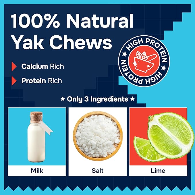 100% Natural Yak Cheese Himalayan Made Dog Chews All Breeds - Lactose Free Yak Chews for Small, Medium & Large Dogs - Dental Cleaning Dog Chews Aggressive Chewers - Long Lasting Odor & Gluten Free