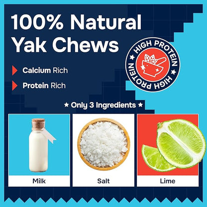 100% Natural Yak Cheese Himalayan Made Dog Chews All Breeds - Lactose Free Yak Chews for Small, Medium & Large Dogs - Dental Cleaning Dog Chews Aggressive Chewers - Long Lasting Odor & Gluten Free