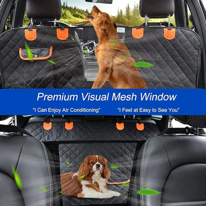 Dog Car Seat Cover for Back Seat 600D Scratchproof Nonslip Durable Waterproof Cars Pet Backseat Covers with Mesh Window Dogs Hammock for Car，SUV (54" W 58" L)