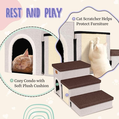 downluxe Dog Stairs for Small Dogs (3-Step Pet