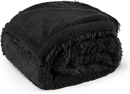 Bedsure Waterproof Dog Blankets for Large Dogs - Calming Cat Blanket for Couch Protector Washable, Long Faux Fur Pet Throw Blanket for Puppy, Reversible Furniture Protection, 50"x60", Black