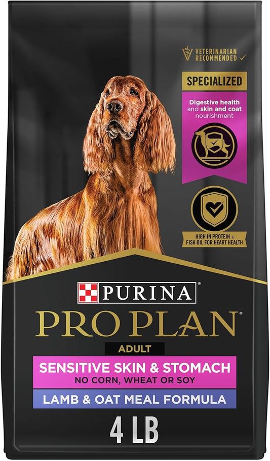 Purina Pro Plan Sensitive Skin and Sensitive Stomach Dog Food with Probiotics for Dogs, Lamb & Oat Meal Formula - 4 lb. Bag