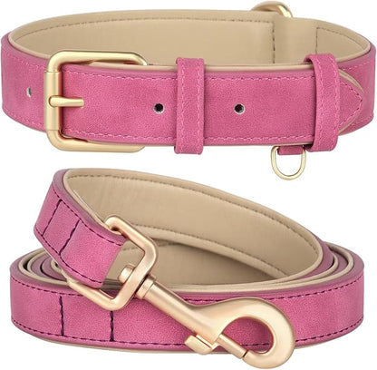 Beirui Soft Padded Leather Dog Collar and Leash Set 4FT Leather