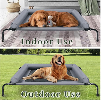 Large Elevated Dog Bed with Pillows and Ice Pack