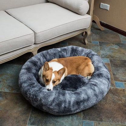 Oval Calming Donut Cuddler Dog Bed Bed(30"/36"/43") for (L(30"x24"x7"), Grey2021)