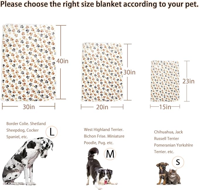 Blankets for Dogs 1 Pack 3 Dog 41" x 31",Cute Paw