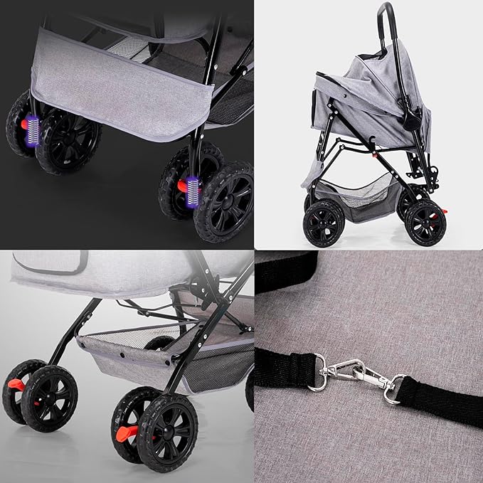 Pet Strollers for Small Medium Dogs & Cats with Reversible Handle