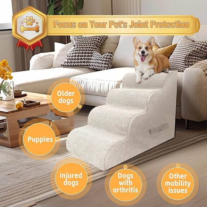 PAWSCART Dog Stairs for Small Dogs 19.6” H 30D Material 4-Step Dog