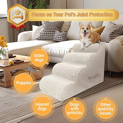 PAWSCART Dog Stairs for Small Dogs 19.6” H 30D Material 4-Step Dog