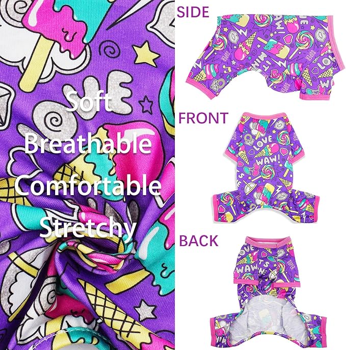 Dog Pajamas Summer Cute Dog Clothes Boy Girl Dog Pjs Soft Stretchy Doggie Puppy Clothes Cat Pet Jammies Outfit (Purple