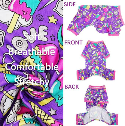 Dog Pajamas Summer Cute Dog Clothes Boy Girl Dog Pjs Soft Stretchy Doggie Puppy Clothes Cat Pet Jammies Outfit (Purple