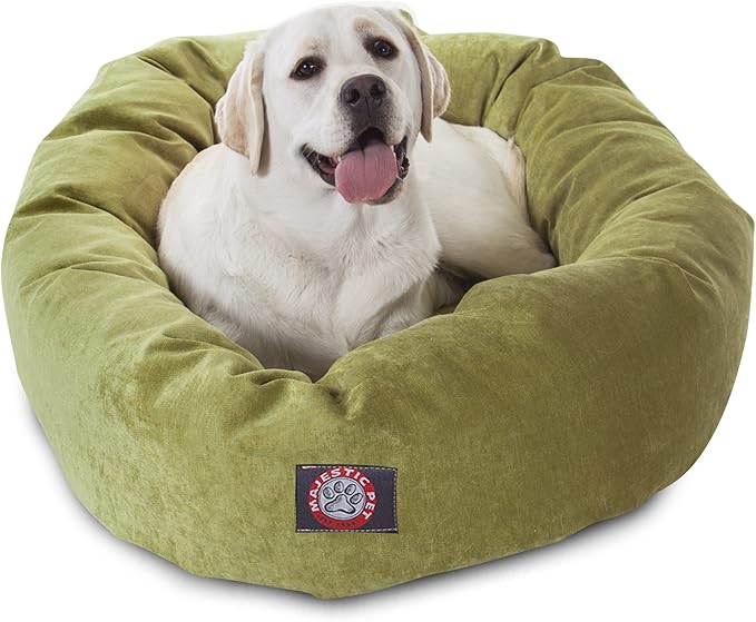 Majestic Pet 40 Inch Micro Velvet Calming Dog Bed Washable – Cozy Soft Round Dog Bed with Spine for Head Support 40x29x9 (inch)