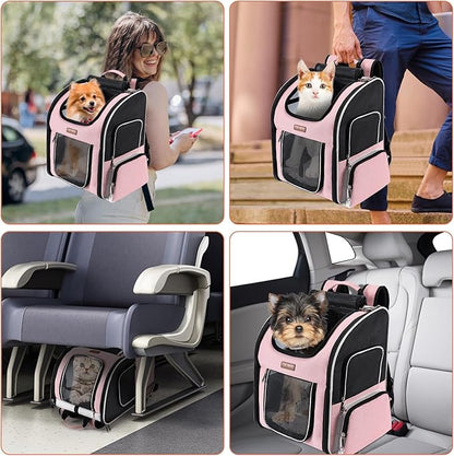 Cat Backpack Carrier, Dog Backpack Carrier for Small Dogs Medium Cats, Airline Approved Expandable Pet Backpack Carrier for Small Dogs Puppies Medium Cats Fit Up to 18 Lbs, Pink