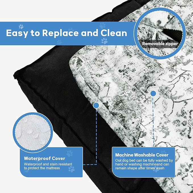 BALAPET Large Dog Bed Boho Style Soft Low-Pile Floral Dog Crate Beds High Density Foam Padded Pet Bed