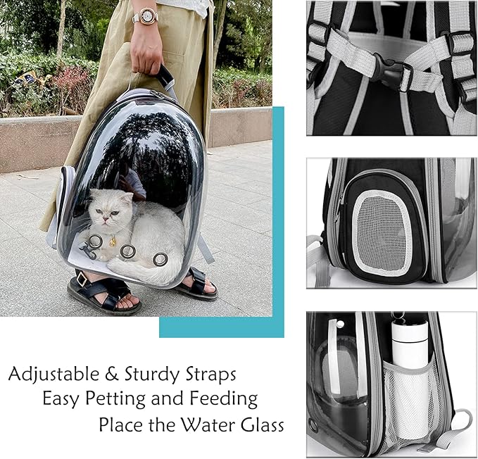 Cat Backpack Carrier Expandable Ventilate Transparent Pet Dog Backpack for Large Cats Hiking, Travel, Outdoor, Airline-Approved Space Capsule Backpack,Black