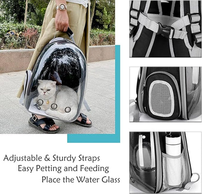 Cat Backpack Carrier Expandable Ventilate Transparent Pet Dog Backpack for Large Cats Hiking, Travel, Outdoor, Airline-Approved Space Capsule Backpack,Black