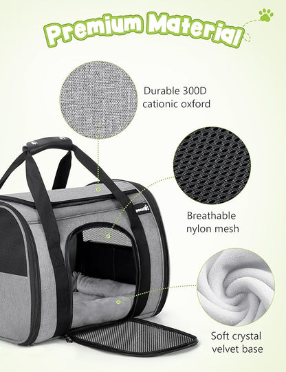 Pecute Extra Large Cat Carrier Bag, Pet Travel Handbag with Foldable Bowl, Soft-Sided Cat Bag with Thickened Cushion, Stereo Breathable, Used for Medium/Large Cats and Puppies Under 17 lbs, Grey