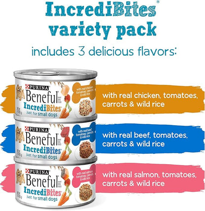 Purina Beneful Small Breed Wet Dog Food Variety Pack, IncrediBites With Real Beef, Chicken or Salmon - (Pack of 30) 3 oz. Cans