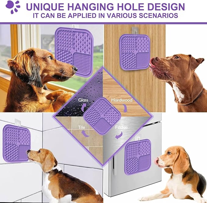 2 PCS Licking Mat for Dogs & Cats with Suction Cups, Dog Slow Feeder Lick Pat for Anxiety Relief, Dog Toys Feeding Mat for Butter Yogurt Peanut, Pets Bathing Grooming Training Mat (Cyan&Purple)