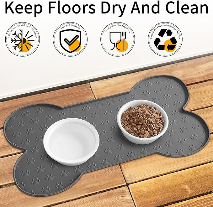 Dog Food Mat Anti-Slip Silicone Dog Bowl Mat Thicker Pet Placemat Waterproof Cat Feeder Pad with Raised Edge Puppy Kitten Feeding Mats Suitable Small Medium-Sized Dogs Cats Eating Tray