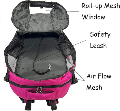 Large Pet Cat Backpack Dog Backpack for Most Dog Sizes Travel&Hiking Pet Carrier Backpack with Safety Leash Large Ventilations Double-Layer Structure (Magenta)