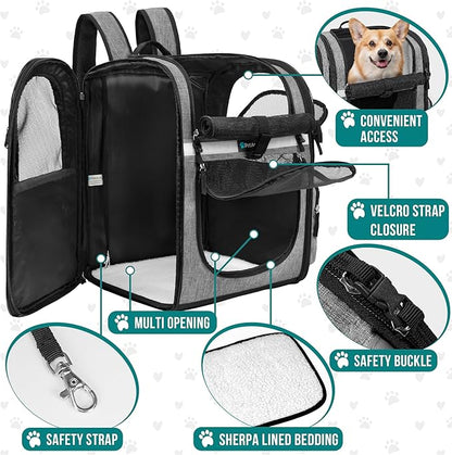 PetAmi Dog Backpack Carrier for Small Large Cat, Pet, Puppies, Ventilated Pet Hiking Backpack Travel Bag, Airline Approved Cat Backpack Carrier, Safety Back Support, Camping Biking, Max 18 lbs, Grey