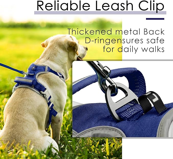 ThinkPet No Pull Harness Breathable Sport Harness with Handle-Dog Harnesses Reflective Adjustable for Medium Large Dogs,Back/Front Clip for Easy Control S Dark Blue