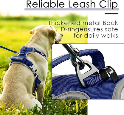 ThinkPet No Pull Harness Breathable Sport Harness with Handle-Dog Harnesses Reflective Adjustable for Medium Large Dogs,Back/Front Clip for Easy Control S Dark Blue