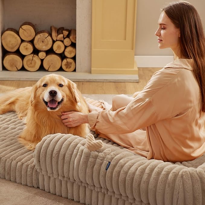 Bedsure Foldable Human Dog Bed for People Adult 2 in 1 Corduroy