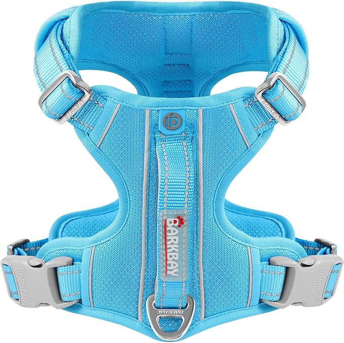 BARKBAY Dog Harness No Pull with ID Tag Pocket - Heavy Duty, Reflective, Easy Control for Large Dogs (Blue,M)