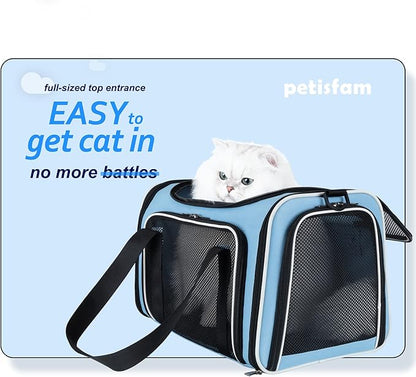 petisfam Soft Pet Travel Carrier Bag for Medium Cats and Puppy. Easy Vet Visit, Airline Approved, Top Loading, Easy Storage