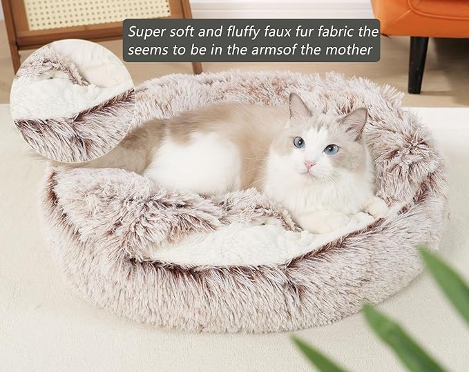 Cat Beds for Indoor Cats Cave & Calming Dog Beds 24inch, Coffee
