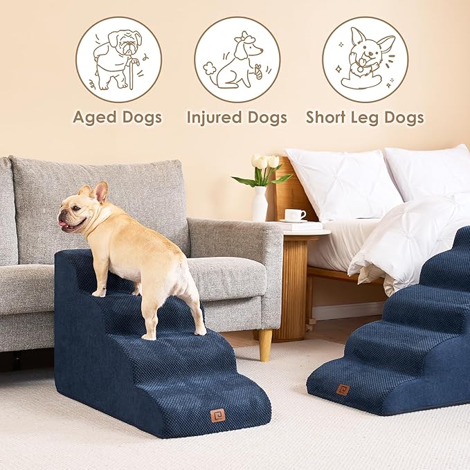EHEYCIGA Curved Dog Stairs for High Beds 19.7" H 4-Step Dog