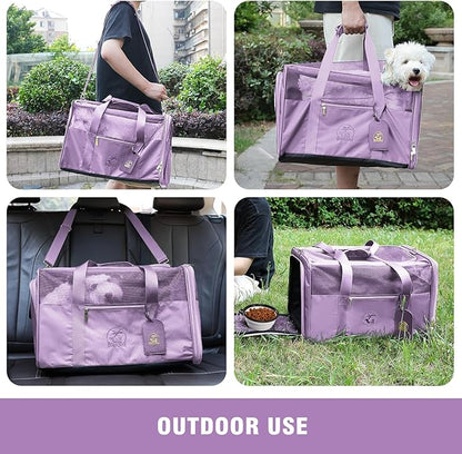 Luxury Pet Carrier for Dogs, Cats, Puppies - Airline TSA Approved, Durable Anti-Scratch Fabric, Soft-Sided, Consistent Airflow, Foldable Design, Cushion Pad, Travel (Lilac, Medium)