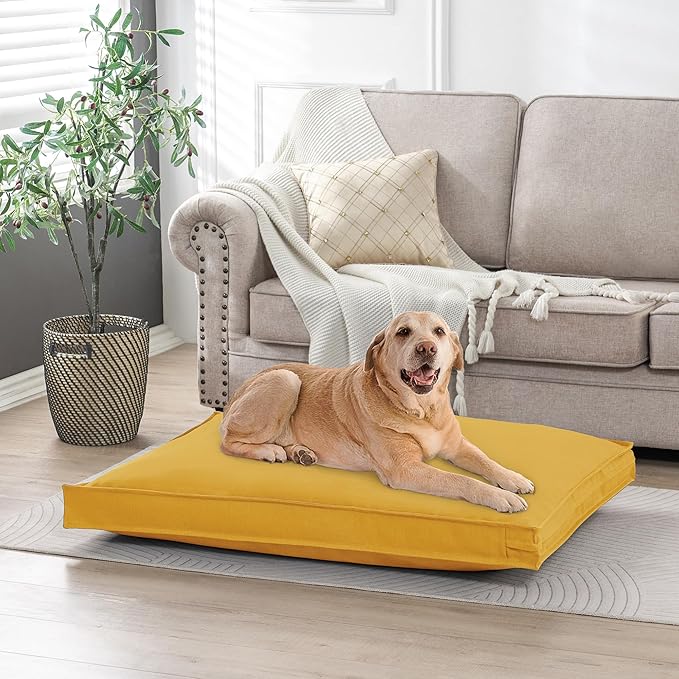 Dog Bed Cover, Waterproof Dog Bed Replacement Cover with Zipper, Oxford Removable Pet Bed Mattress Protector for Outdoor Use, 44Lx32Wx3H in, Bed Cover Only, Yellow