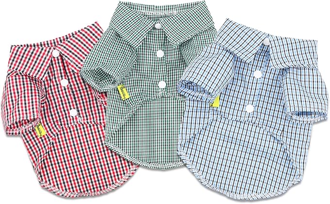 DroolingDog 3 Pack Plaid Dog Tee Shirt Puppy Button Up Shirts Polo T Shirts Small Dogs Clothes Breathable Summer T-Shirts