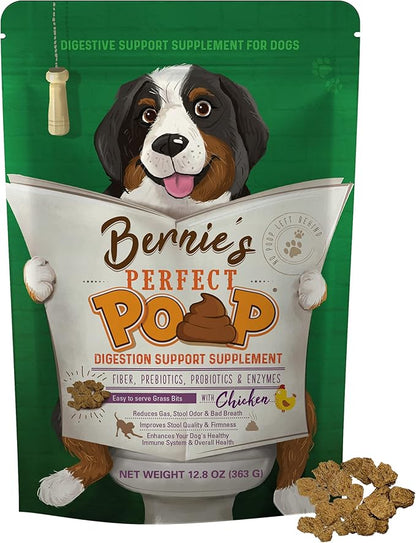 Perfect Poop Digestion & General Health Supplement for Dogs: Fiber, Prebiotics, Probiotics & Enzymes Relieve Digestive Conditions, Optimize Stool, and Improve Health (Chicken, 12.8 oz)