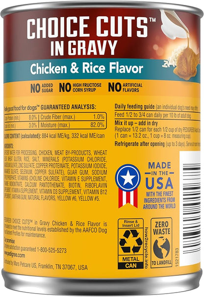 PEDIGREE CHOICE CUTS IN GRAVY Adult Canned Soft Wet Dog Food, Chicken & Rice Flavor, 13.2 oz. Cans (Pack of 12)