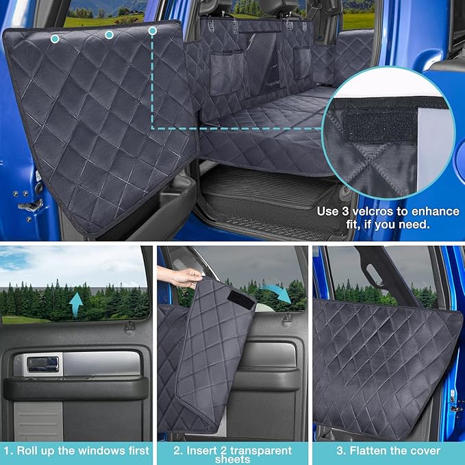 XL Dog Back Seat Extender for Truck, F150 F250 F350 Hard Bottom Dog Seat Cover Waterproof Dog Car Hammock Pet Backseat Bed for Chevrolet Silverado RAM Trucks GMC