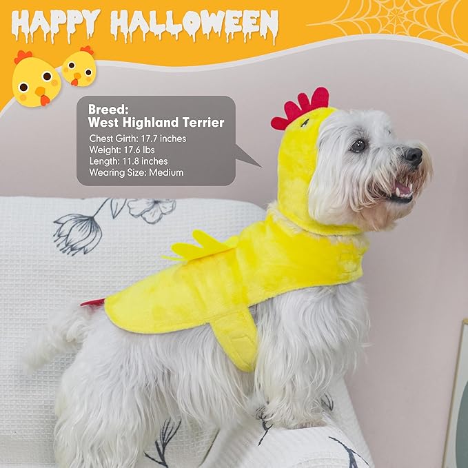 cyeollo Dog Chicken Costume Pet Halloween Costumes Funny Holiday Outfits Cute Hoodies Coats for Small Medium Large Dogs, Yellow Chicken M