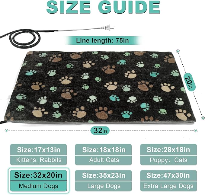 Dog Heating Pad 32x20in Waterproof Pet Heating Pad for Dogs