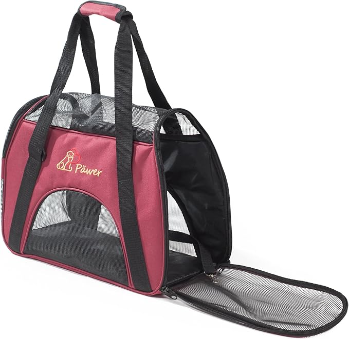 Soft-Sided Pet Carrier for Cat and Small Dog,Burgundy Color,Medium Size,Washable Cloth Airline Approved Travel Tote,with 2 Mesh Opens and a Strap for Carry,Multiple Colors Available