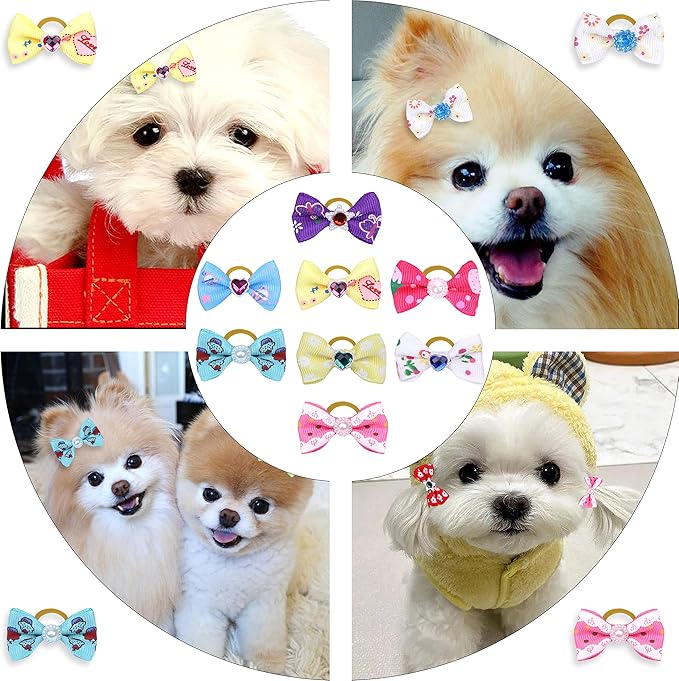 60Pcs Puppy Dogs Hair Barrettes Bows with Rubber Bands