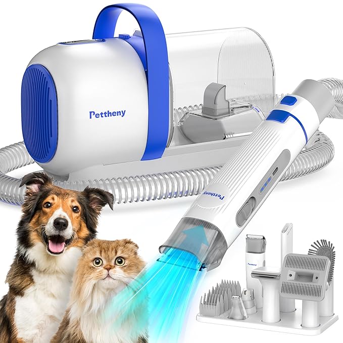 Dog Grooming Vacuum Kit for Dog Hair Shedding with Pet Clipper Nail Grinder, 2.2L Dust Cup Dog Brush Vacuum Fur Groomer with 7 Grooming Tools, Home Cleaning, 5 Suction Levels