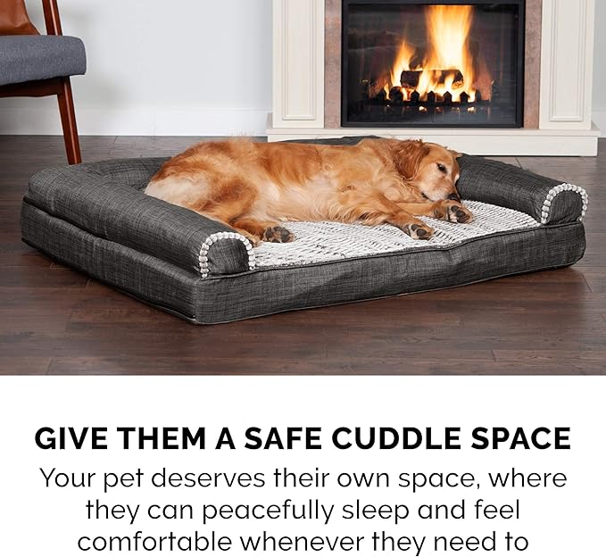 Furhaven Cooling Gel Dog Bed for Medium/Small Dogs w/ Removable Bolsters & Washable Cover 35 lbs