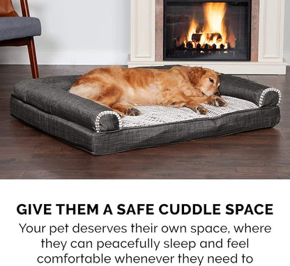 Furhaven Cooling Gel Dog Bed for Medium/Small Dogs w/ Removable Bolsters & Washable Cover 35 lbs