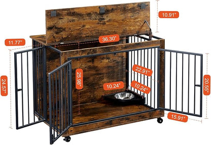 RITSU Indoor Wooden Dog Crate Furniture Side Table 38.58 x 25.2 x 27.17 Inch