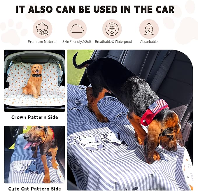 Waterproof Dog Bed Cover, Reversible Bed Cover for Dogs with Lint Roller, Cute Pattern Design Pet Bed Cover (82“*82”)