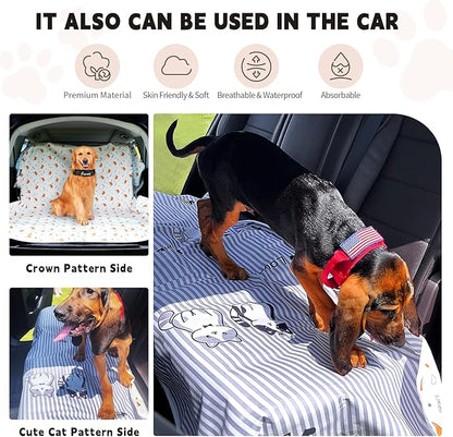 Waterproof Dog Bed Cover, Reversible Bed Cover for Dogs with Lint Roller, Cute Pattern Design Pet Bed Cover (82“*82”)